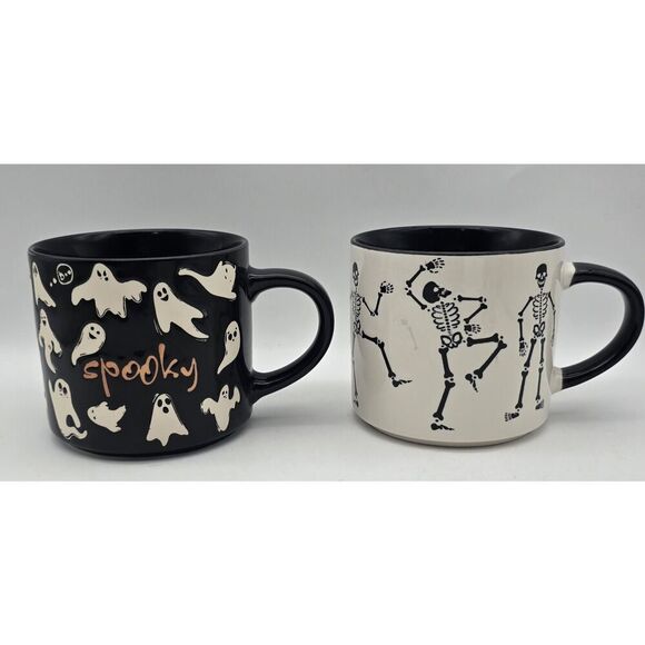 2~ Halloween “Spooky” Ghost Black 15oz & Dancing Skeletons Coffee / Tea Mug NEW - Picture 2 of 16